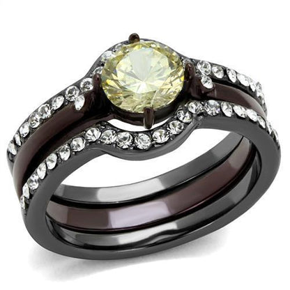 TK1346DC - IP Light Black (IP Gun) & IP Dark Brown (IP coffee) Stainless Steel Ring with AAA Grade CZ  in Citrine Yellow-0