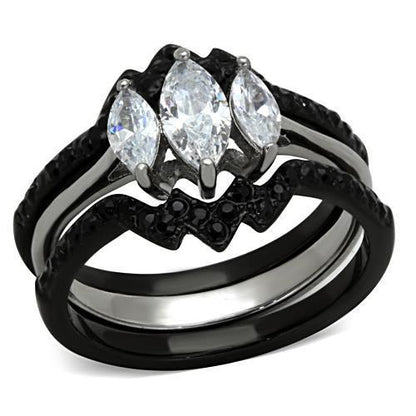 TK1347 - Two-Tone IP Black Stainless Steel Ring with AAA Grade CZ  in Clear-0