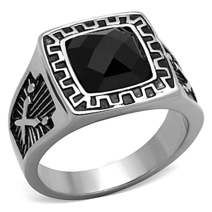 TK1356 - High polished (no plating) Stainless Steel Ring with Synthetic Synthetic Glass in Jet-0