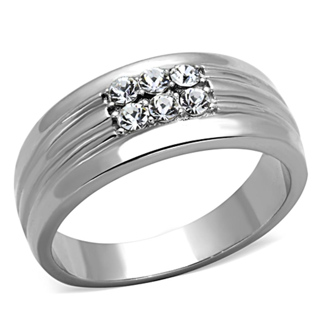 TK1357 - High polished (no plating) Stainless Steel Ring with Top Grade Crystal  in Clear-0