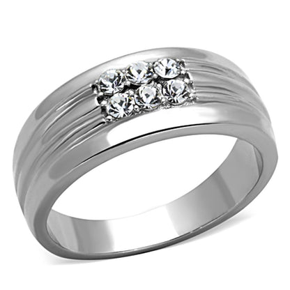 TK1357 - High polished (no plating) Stainless Steel Ring with Top Grade Crystal  in Clear-0