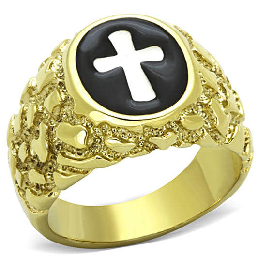 TK1358 - Two-Tone IP Gold (Ion Plating) Stainless Steel Ring with No Stone-0