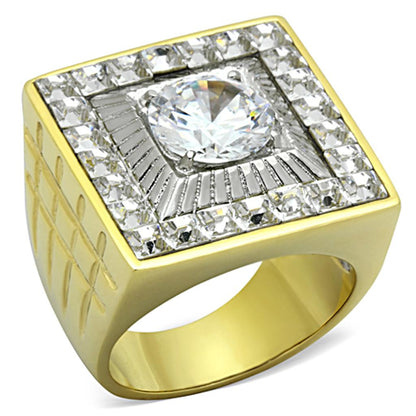TK1359 - Two-Tone IP Gold (Ion Plating) Stainless Steel Ring with AAA Grade CZ  in Clear-0