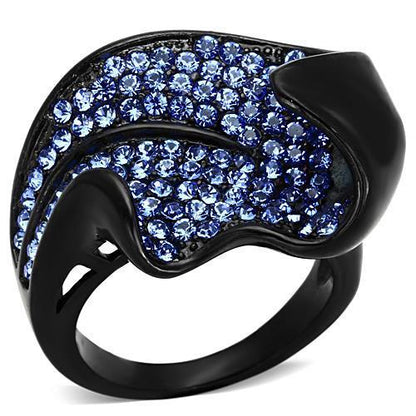 TK1362 - IP Black(Ion Plating) Stainless Steel Ring with Top Grade Crystal  in Sapphire-0