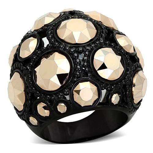 TK1366 - IP Black(Ion Plating) Stainless Steel Ring with Top Grade Crystal  in Metallic Light Gold-0