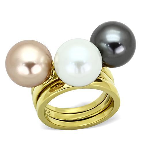 TK1370 - IP Gold(Ion Plating) Stainless Steel Ring with Synthetic Pearl in Multi Color-0