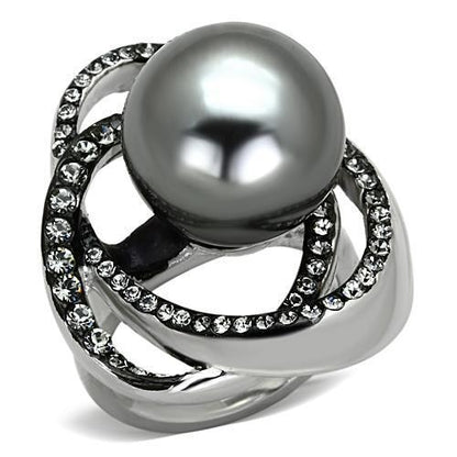 TK1371 - High polished (no plating) Stainless Steel Ring with Synthetic Pearl in Gray-0