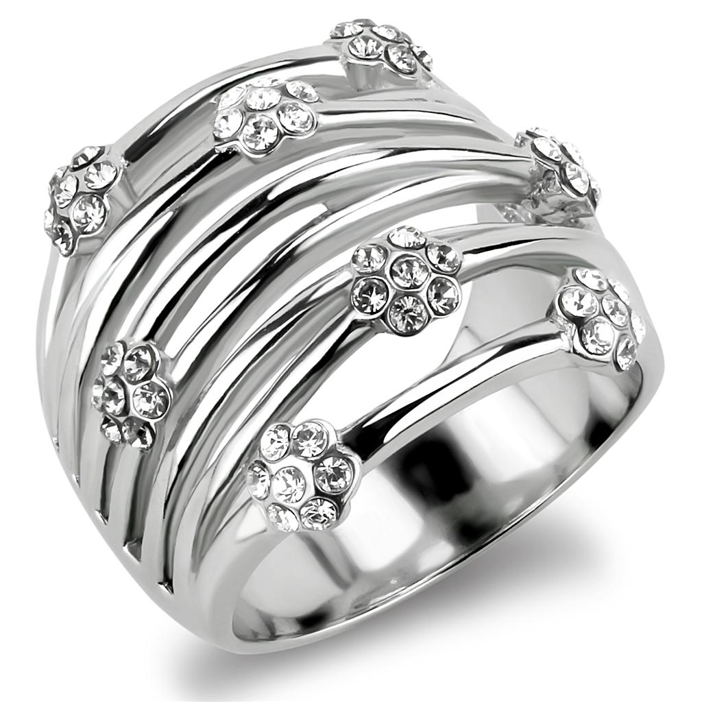 TK1372 - High polished (no plating) Stainless Steel Ring with Top Grade Crystal  in Clear-0