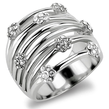 TK1372 - High polished (no plating) Stainless Steel Ring with Top Grade Crystal  in Clear-0