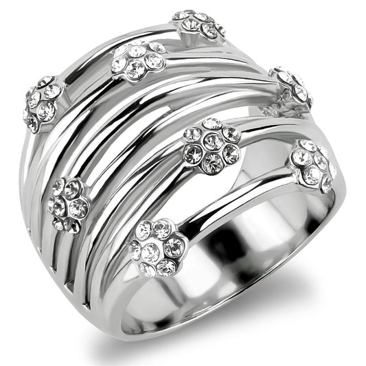 TK1372 - High polished (no plating) Stainless Steel Ring with Top Grade Crystal  in Clear-0