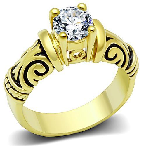 TK1377 - IP Gold(Ion Plating) Stainless Steel Ring with AAA Grade CZ  in Clear-0