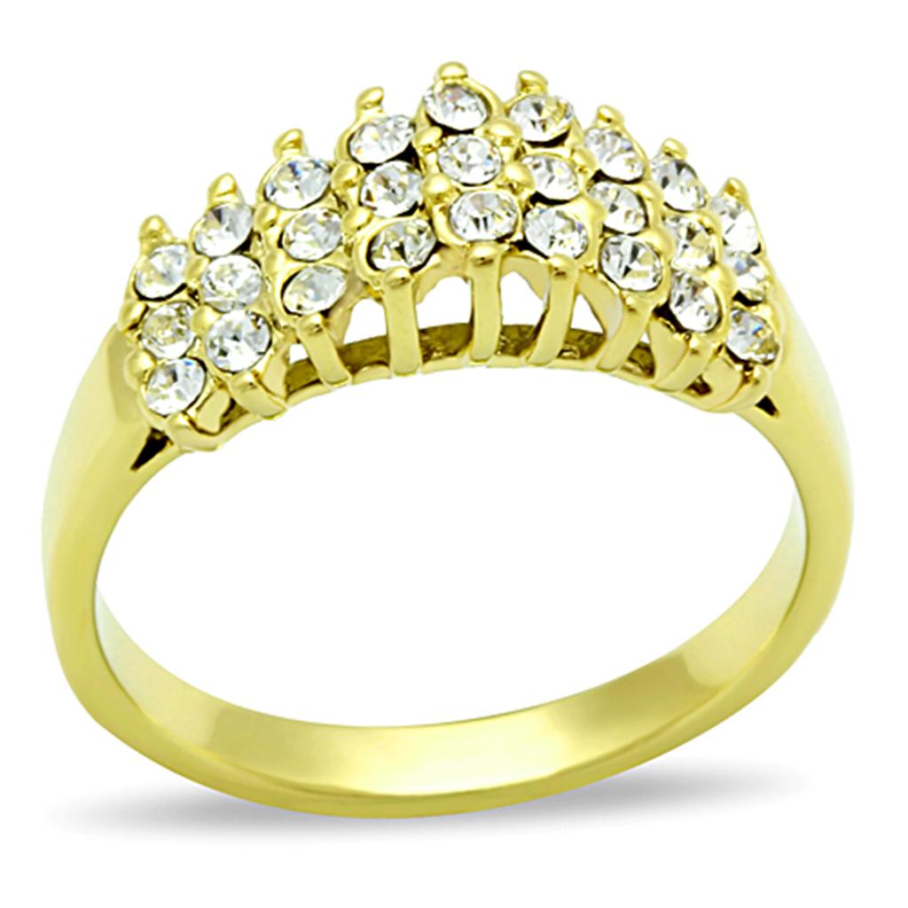 TK1384 - IP Gold(Ion Plating) Stainless Steel Ring with Top Grade Crystal  in Clear-0