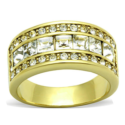 TK1386 - IP Gold(Ion Plating) Stainless Steel Ring with Top Grade Crystal  in Clear-0