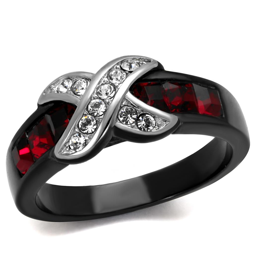 TK1388J - Two-Tone IP Black Stainless Steel Ring with Top Grade Crystal  in Siam-0