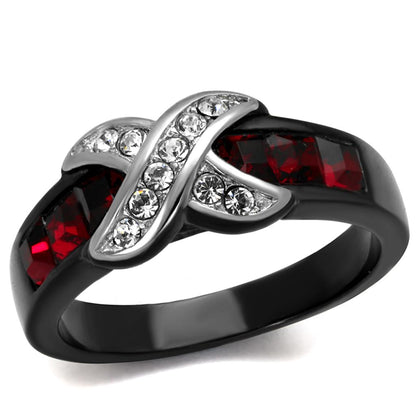 TK1388J - Two-Tone IP Black Stainless Steel Ring with Top Grade Crystal  in Siam-0