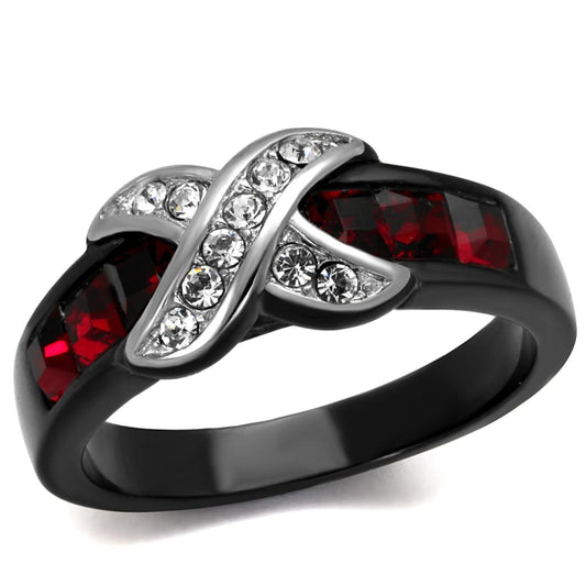 TK1388J - Two-Tone IP Black Stainless Steel Ring with Top Grade Crystal  in Siam-0