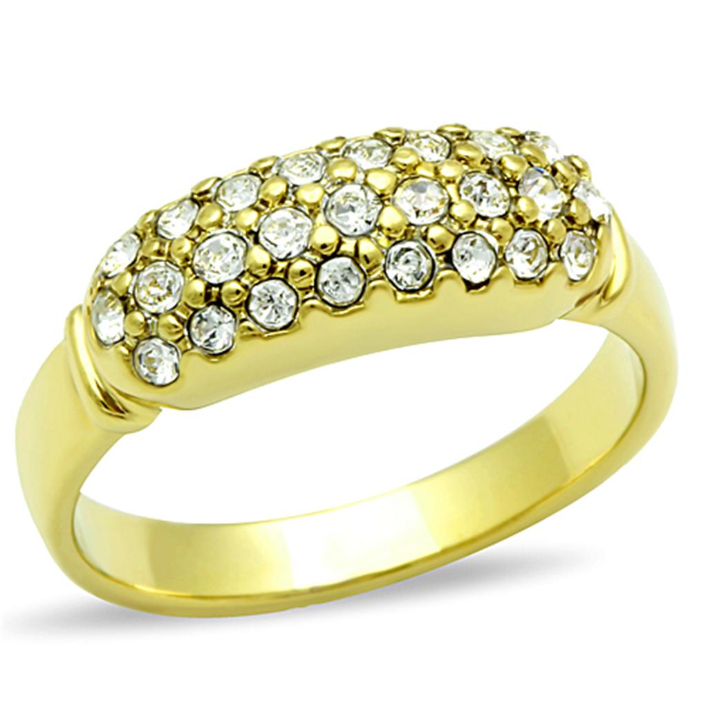TK1389 - IP Gold(Ion Plating) Stainless Steel Ring with Top Grade Crystal  in Clear-0