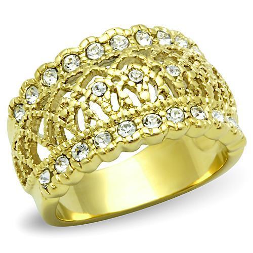 TK1393 - IP Gold(Ion Plating) Stainless Steel Ring with Top Grade Crystal  in Clear-0