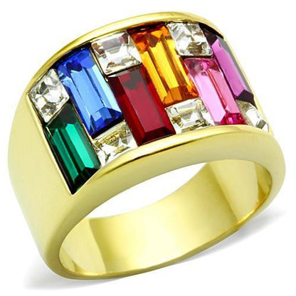 TK1397 - IP Gold(Ion Plating) Stainless Steel Ring with Top Grade Crystal  in Multi Color-0