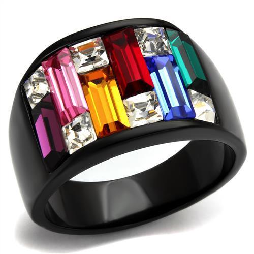 TK1397J - IP Black(Ion Plating) Stainless Steel Ring with Top Grade Crystal  in Multi Color-0