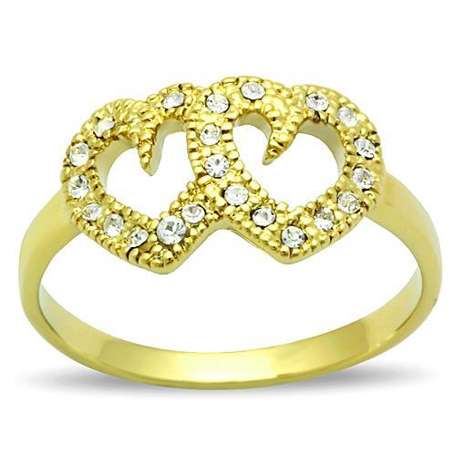 TK1398 - IP Gold(Ion Plating) Stainless Steel Ring with Top Grade Crystal  in Clear-0