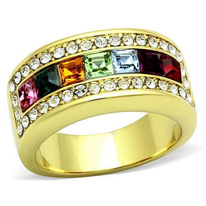 TK1402 - IP Gold(Ion Plating) Stainless Steel Ring with Top Grade Crystal  in Multi Color-0