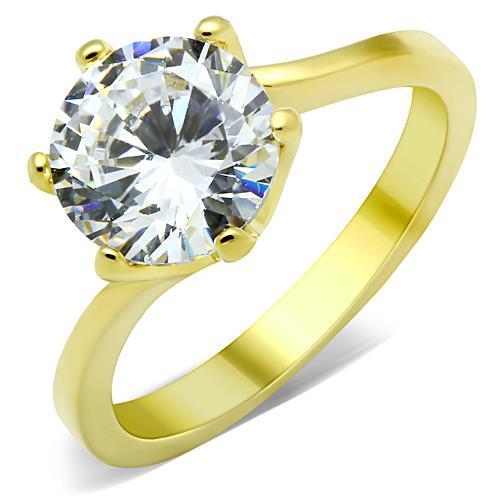 TK1406 - IP Gold(Ion Plating) Stainless Steel Ring with AAA Grade CZ  in Clear-0