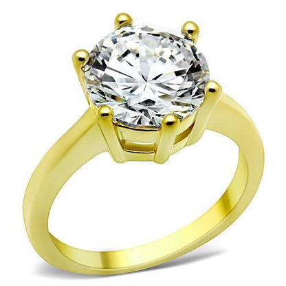 TK1407 - IP Gold(Ion Plating) Stainless Steel Ring with AAA Grade CZ  in Clear-0
