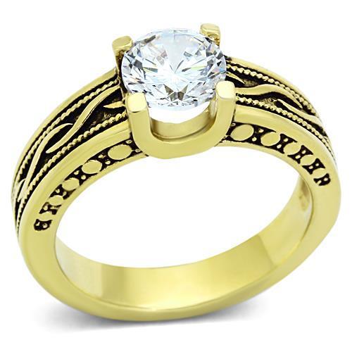 TK1410 - IP Gold(Ion Plating) Stainless Steel Ring with AAA Grade CZ  in Clear-0
