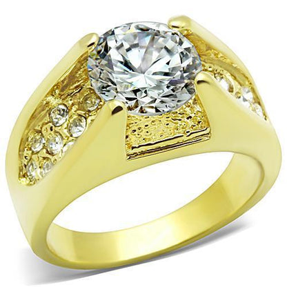 TK1411 - IP Gold(Ion Plating) Stainless Steel Ring with AAA Grade CZ  in Clear-0