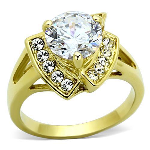 TK1412 - IP Gold(Ion Plating) Stainless Steel Ring with AAA Grade CZ  in Clear-0