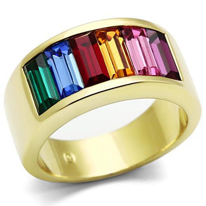 LO5W009- IP Gold(Ion Plating) Brass Ring with Top Grade Crystal  in Multi Color-0