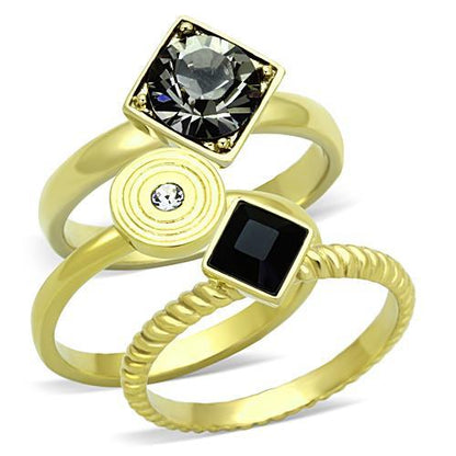 TK1417 - IP Gold(Ion Plating) Stainless Steel Ring with Top Grade Crystal  in Jet-0