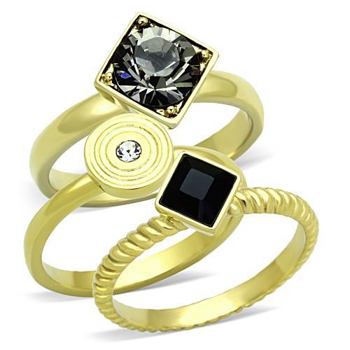 TK1417 - IP Gold(Ion Plating) Stainless Steel Ring with Top Grade Crystal  in Jet-0