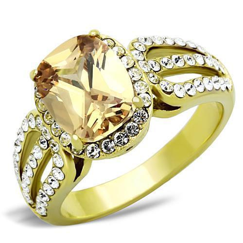TK1418 - IP Gold(Ion Plating) Stainless Steel Ring with AAA Grade CZ  in Champagne-0