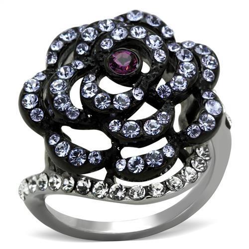 TK1422 - Two-Tone IP Black Stainless Steel Ring with Top Grade Crystal  in Amethyst-0