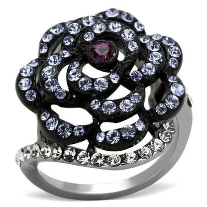 TK1422 - Two-Tone IP Black Stainless Steel Ring with Top Grade Crystal  in Amethyst-0