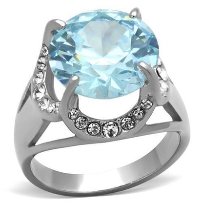 TK1423 - High polished (no plating) Stainless Steel Ring with AAA Grade CZ  in Sea Blue-0