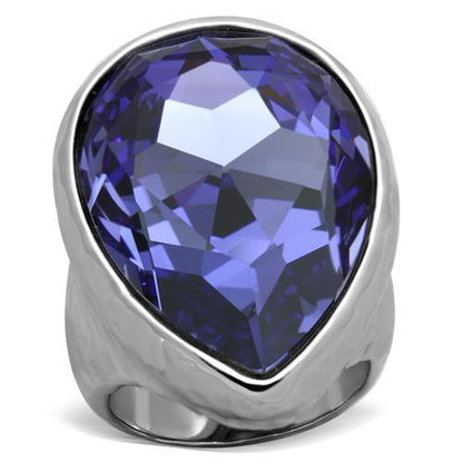 TK1426 - High polished (no plating) Stainless Steel Ring with Top Grade Crystal  in Tanzanite-0