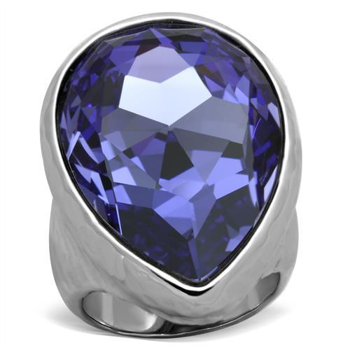 TK1426 - High polished (no plating) Stainless Steel Ring with Top Grade Crystal  in Tanzanite-0
