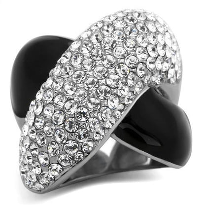 TK1427 - High polished (no plating) Stainless Steel Ring with Top Grade Crystal  in Clear-0