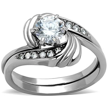TK1429 - High polished (no plating) Stainless Steel Ring with AAA Grade CZ  in Clear-0