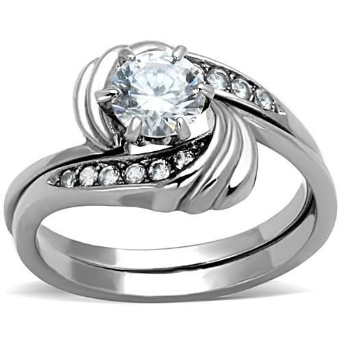TK1429 - High polished (no plating) Stainless Steel Ring with AAA Grade CZ  in Clear-0