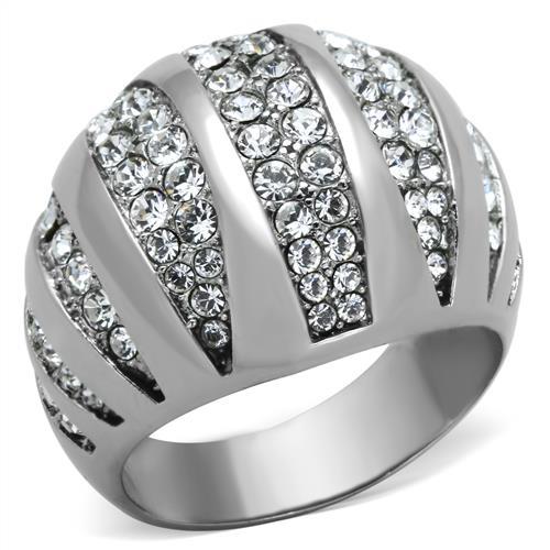 TK1430 - High polished (no plating) Stainless Steel Ring with Top Grade Crystal  in Clear-0