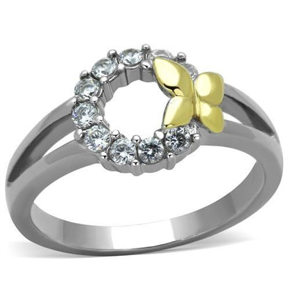 TK1434 - Two-Tone IP Gold (Ion Plating) Stainless Steel Ring with AAA Grade CZ  in Clear-0