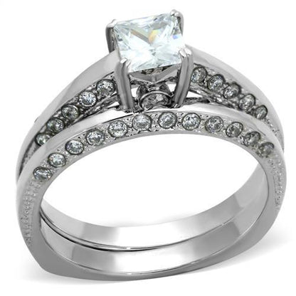 TK1435 - High polished (no plating) Stainless Steel Ring with AAA Grade CZ  in Clear-0