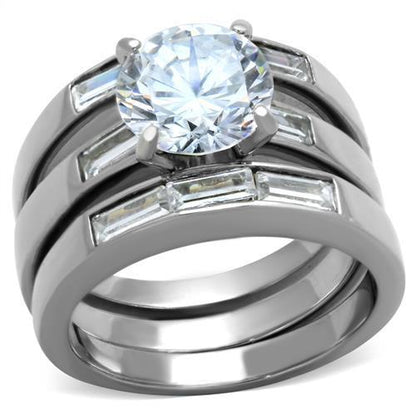 TK1436 - High polished (no plating) Stainless Steel Ring with AAA Grade CZ  in Clear-0
