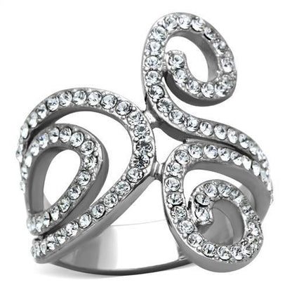 TK1437 - High polished (no plating) Stainless Steel Ring with Top Grade Crystal  in Clear-0