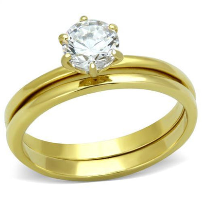 TK1439 - IP Gold(Ion Plating) Stainless Steel Ring with AAA Grade CZ  in Clear-0