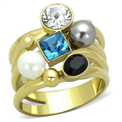TK1440 - IP Gold(Ion Plating) Stainless Steel Ring with Synthetic Pearl in Multi Color-0